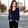 Anna-Kaci Women's Long Sleeve V-Neck Shirt with Contrast Collar - 2 of 4