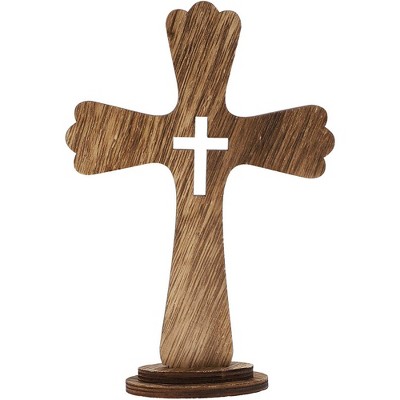 Juvale 3-Pack Wooden Cross with Stand for Home Tabletop Religious Decoration (5.7 x 8.5 in)