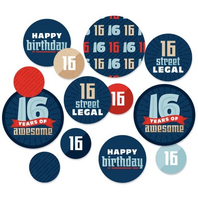 Big Dot of Happiness Boy 16th Birthday - Sweet Sixteen Birthday Party Giant Circle Confetti - Party Decorations - Large Confetti 27 Count