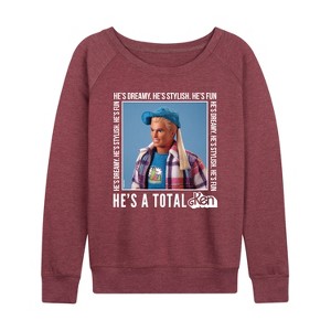 Women's - Barbie - Hes A Total Ken Lightweight French Terry Wide Neck Long Sleeve Shirt - 1 of 4