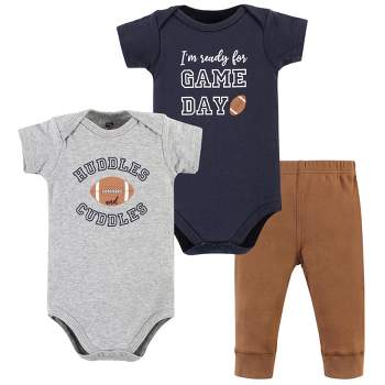 Hudson Baby Infant Boy Cotton Bodysuit and Pant Set, Football Huddles Short-Sleeve