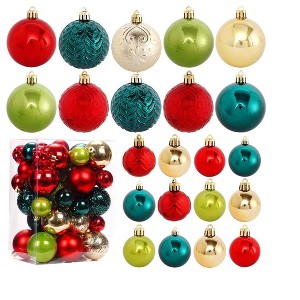 Aoibox 40pcs Christmas Ball Ornaments Set Shatterproof Assorted Size Red Gold Blue Green Baubles for Christmas Tree Decoration - 1 of 4