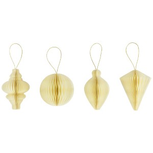 Northlight Foldable Paper Honeycomb Christmas Finial Ornaments - 4" - Cream - Set of 4 - 1 of 4