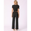 INSPIRE CHIC Women's Ribbed Knit Short Sleeve Crop Top with Pants Outfits Lounge Sets - 3 of 4