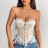Clearlove Women's Lace Trim Low Cut Curve Button Down Strapless Corset Top Bustier Tube Tops - 2 of 4