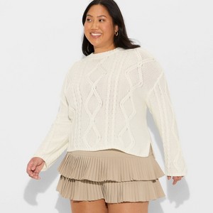 Women's Crewneck Cotton Cable Pullover Sweater - Wild Fable™ - 1 of 3