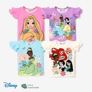 PATPAT Disney Princess Cinderella Snow White Ariel Belle Toddler Girl Naia? Character Print Ruffled Short-sleeve Tee T-Shirts - 1 of 4