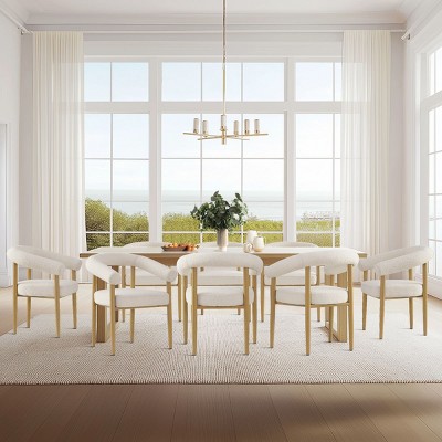 Beige Boucle Dining Chairs with Arm Set of 8 Modern Upholstered Chairs with Cruved Backest for Dining Room,Living Room,Farmhouse-Tanpinhause
