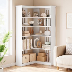 72" L-Shaped 5-Tier Corner Bookshelf, Wood Bookcase with Anti-Tip Safety for Living Room & Office - 1 of 4