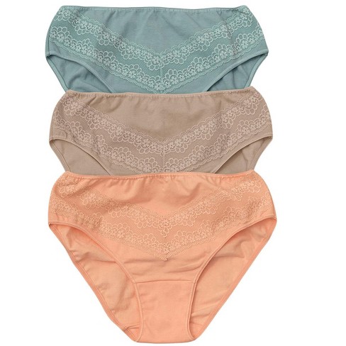 Leonisa 3-pack High-waisted Lace Trim Brief Panties - Multicolored