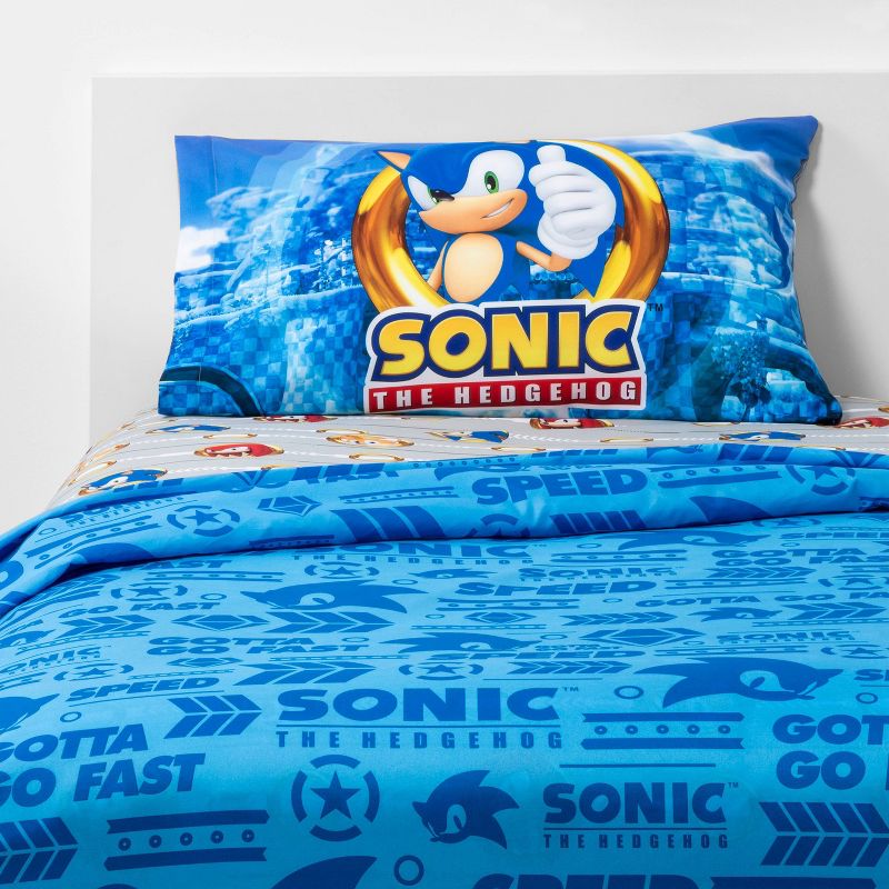 Twin Sonic the Hedgehog Run Rings Around You Kids&#39; Sheet Set, 1 of 5