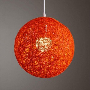 COZONY Red L Size Rattan Globe Pendant Light - Lattice Wicker Chandelier, Creative Simple Lighting for Bedroom, Bar, Coffee Shop & Home Decor - 1 of 4