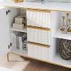 SinCiDo Sideboard Buffet Servers with 2 Doors & 3 Drawers, 54″W Luxury Fluted Kitchen Storage Cabinet with Faux Marble Tabletop - 3 of 4