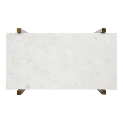 Mid-Century Modern White Marble and Mango Wood Side Table