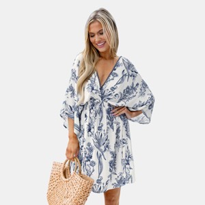 Women's Romantic Floral Dolman Sleeve Mini Dress - Cupshe - 1 of 4