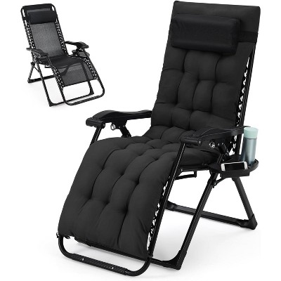 Lounge Chair Supports Indoor/Outdoor Adjustable Folding Recliner, Removable Cup Holder & Headrest