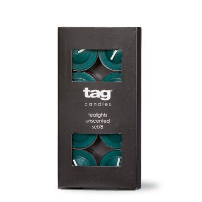 TAG Color Studio Tealight Candles Set Of 8 Dark Green Smokeless Paraffin Wax, Burn Time 3 Hrs