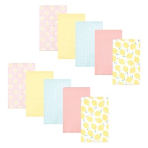 Hudson Baby Infant Girl Cotton Flannel Burp Cloths, Lemon Daisy 10 Pack, One Size - 1 of 4