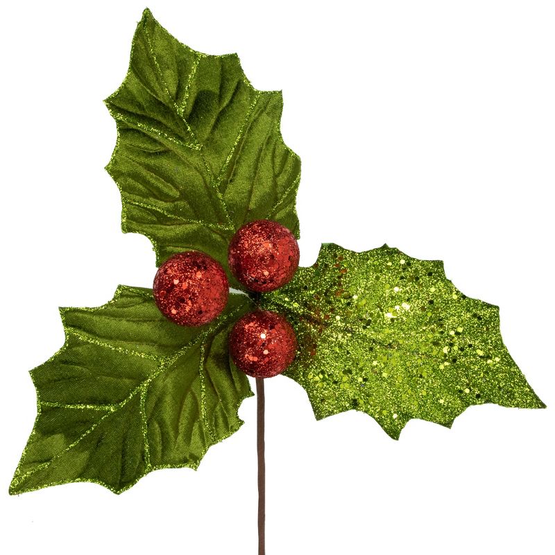 Northlight 19" Glittered Holly with Berry Christmas Stem Spray, 3 of 5