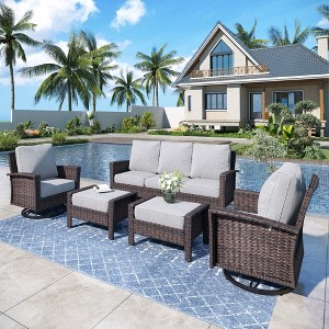 Captiva Designs 5PC Oversized Patio Outdoor Wicker Furniture Conversation Sofa Set with Ottomans for Garden Yard Porch - 1 of 4