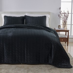 Dual-Sided Velvet Box-Stitched Heavyweight Quilt Set - Great Bay Home - 1 of 4