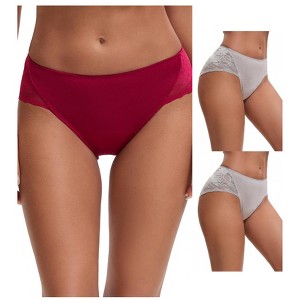 INSPIRE CHIC Women's Mid-Waisted Lace Briefs HI-Cut Period Leak Proof Ladies Underpants 3 Packs - 1 of 4