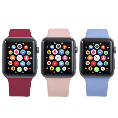 Insten 3-Pack Soft TPU Rubber Replacement Band for Apple Watch 38mm 40mm All Series SE 6 5 4 3 2 1 (Pink Sand/Lilac Purple/Burgundy Red)