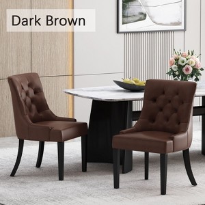 Hrinhom Set of 2 Diamond Tufted Backrest Dining Chairs,Kitchen Side Chair Wooden Legs,PU - 1 of 4