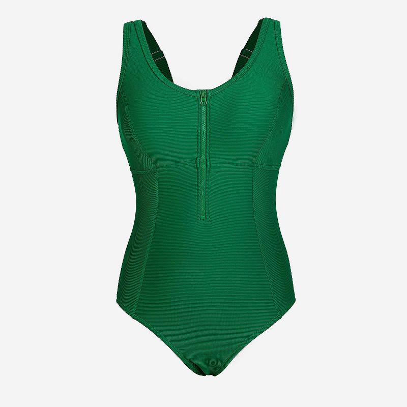 Women's Ribbed Zipper Front Scoop Neck Available in Plus One Piece Swimsuit XS-4XL - Cupshe, 2 of 12