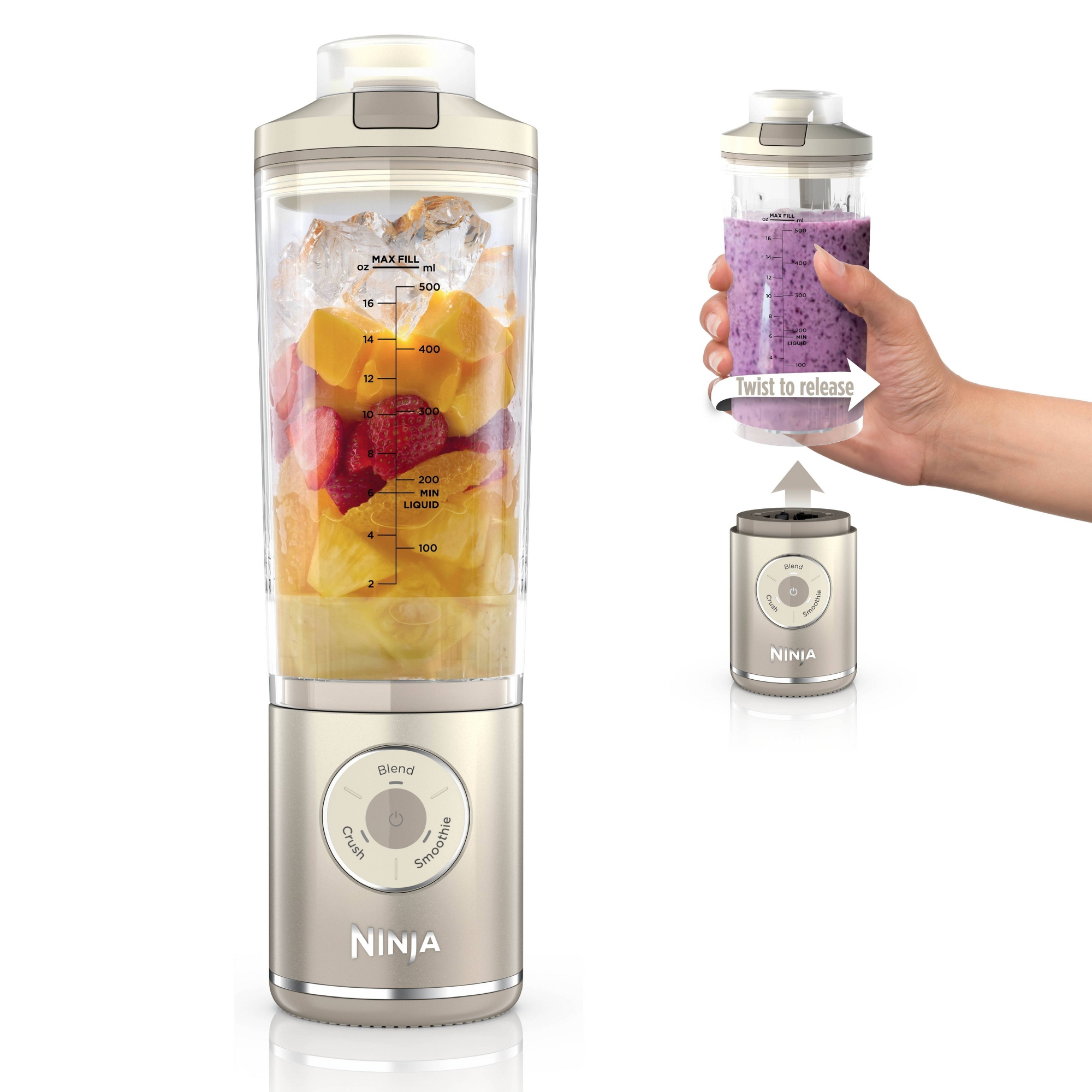 Ninja Blast 22oz Max Portable Blender Ivory BC251IV: 3-Speed, Lithium Ion Battery, Dishwasher-Safe, Personal Blender
