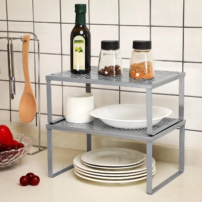 LunaLulinlk 2 Pack Cabinet Shelf Organizer, Kitchen Counter Shelves, Riser, Supplies, Silver