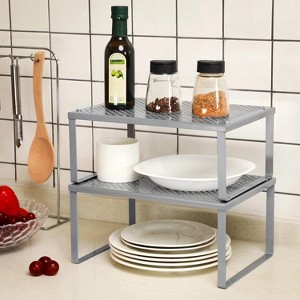 LunaLulinlk 2 Pack Cabinet Shelf Organizer, Kitchen Counter Shelves, Riser, Supplies, Silver - 1 of 4