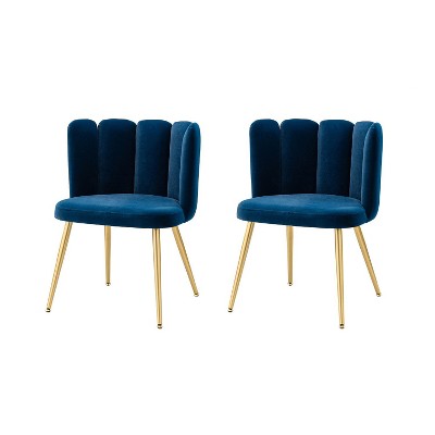 Set of 2 Barbara Velvet Vanity Stool For Makeup Room, Moden Accent Side Chairs For Living Room With Golden Metal Legs| ARTFUL LIVING DESIGN-NAVY