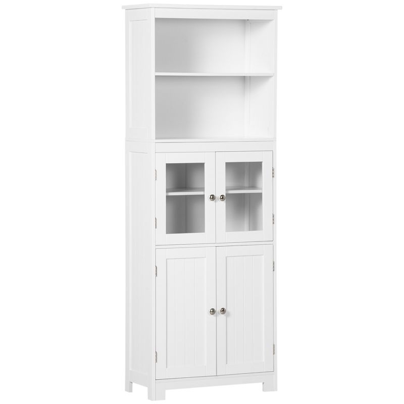 HOMCOM 63" Small Buffet with Hutch, 4-Door Kitchen Pantry, Freestanding Storage Cabinet with Adjustable Shelf for Dining Room, Living Room, White, 1 of 7