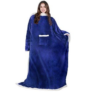 Catalonia Women Wearable Flannel Blanket with Front Pocket, Super Warm Soft Fuzzy Fleece Blanket Robe TV Wrap, Cozy Winter Gift for Woman Wife Man - 1 of 4