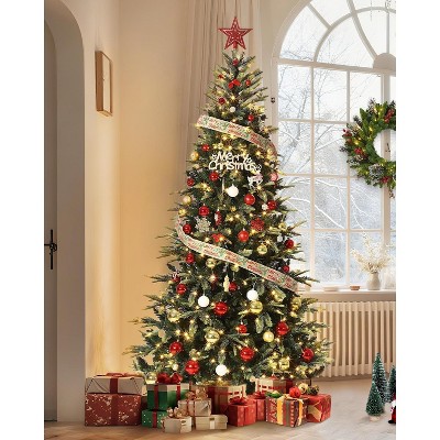 Garvee Pre-Lit Pencil Christmas Tree,Artificial Christmas Tree, Frosted Xmas Tree with Stand, Holiday Decoration for Home Party, Warm White Light