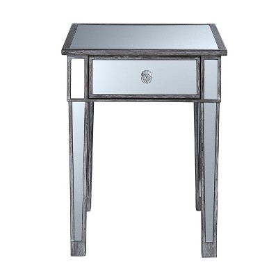 Gold Coast Mirrored End Table with Drawer Weathered Gray - Breighton Home