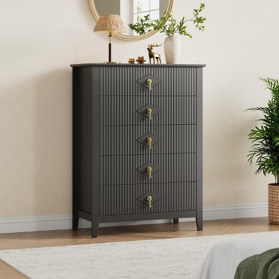 42.9" Tall Fluted 5-Drawer Dresser - Modern Wood Chest Organizer Storage Organizer Cabinet for Living Room, Hallway, Entryway