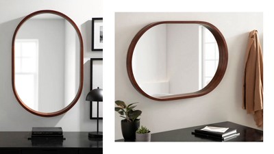 Walnut Brown Capsule Wall Mirror with Poplar Wood Frame, 24x36