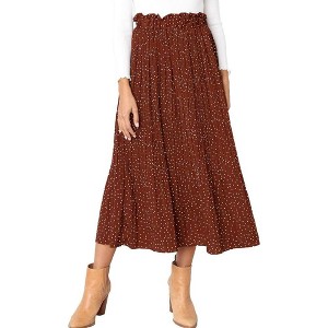 EXLURA Womens High Waist Polka Dot Pleated Skirt Midi Swing Skirt with Pockets - 1 of 4