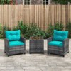 Tangkula 3 Pieces Patio Bistro Set Outdoor PE Rattan Conversation Chair Set with Tempered Glass Side Table and Removable Cushions Turquoise - 4 of 4