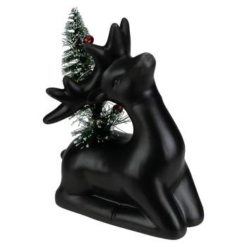 Northlight 6" LED Lighted Ceramic Sitting Reindeer with Christmas Tree, Warm White Lights