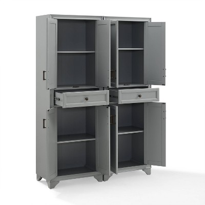 Distressed Gray 2-Piece Traditional Pantry Set with Metal Hardware