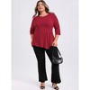 Women's Plus Size Crew Neck Waist Pleated 3/4 Sleeve Asymmetric Hem Casual Loose Fit Blouses - GRACE & GRANDEUR - 2 of 4