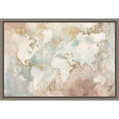Amanti Art Blushing World Map by Roozbeh Canvas Wall Art Print Framed 23 x 16-in.