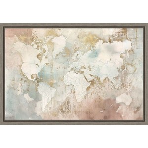 Amanti Art Blushing World Map by Roozbeh Canvas Wall Art Print Framed 23 x 16-in. - 1 of 4