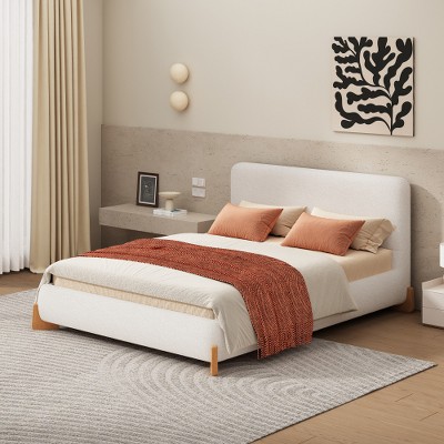 MaseiKar Elegant Boucle Upholstered Bed, A Luxurious and Comfortable Bedroom Centerpiece, White