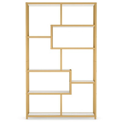 Resenkos Bookshelf, Bookcase Standing Shelf Unts,Modern Bookshelf, 8-Open Shelf Etagere Bookcase Storage Organizer,White& Golden
