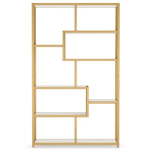 Resenkos Bookshelf, Bookcase Standing Shelf Unts,Modern Bookshelf, 8-Open Shelf Etagere Bookcase Storage Organizer,White& Golden - 1 of 4