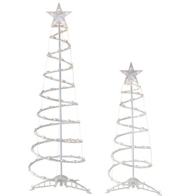 Northlight Set Of 2 Lighted Clear Outdoor Spiral Christmas Cone Trees 4 ...